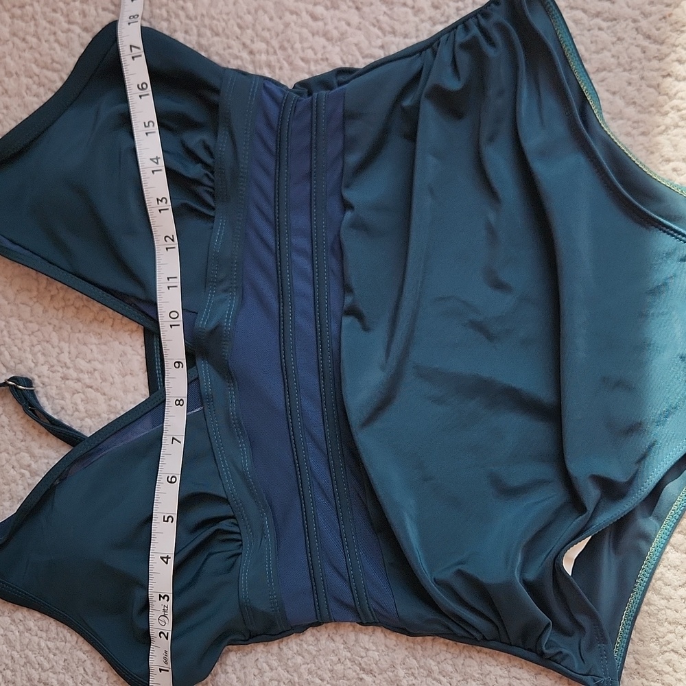 Women's Elegant Forest Green, Sheer Detail,Summer, Vacation, One-Piece Swimsuit - Picture 8 of 9